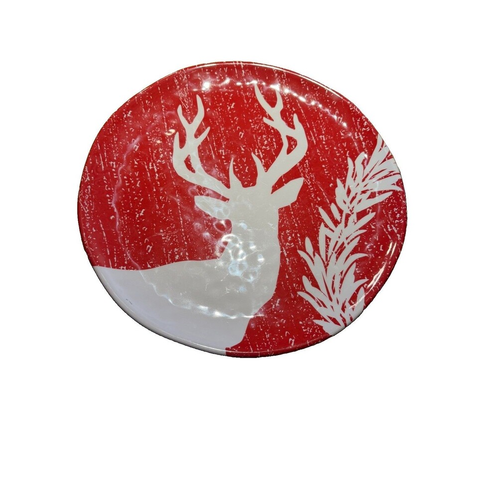 Stephan Roberts Reindeer  Red White Melamine Plate Platter Tray 16.5” Holiday